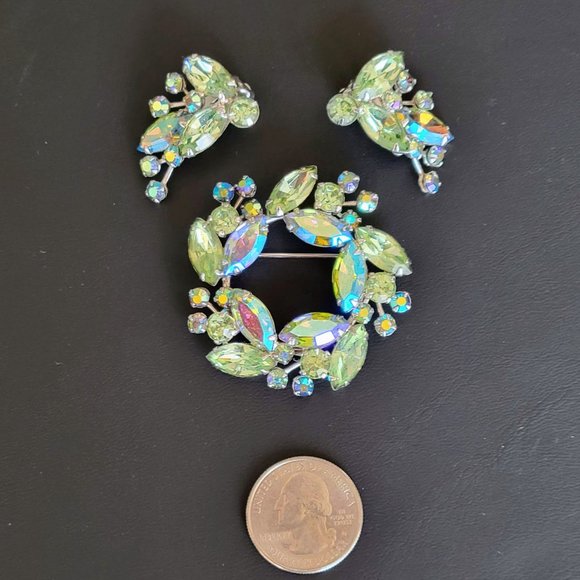 Vintage Weiss Rhinestone Circle Brooch and Earring Set - Picture 3 of 8